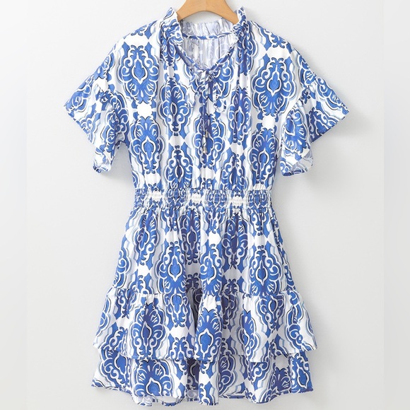Ashleigh Blue Vintage Floral Print Wide
Ruffled Sleeve Dress Bohemian Mini - Picture 3 of 15